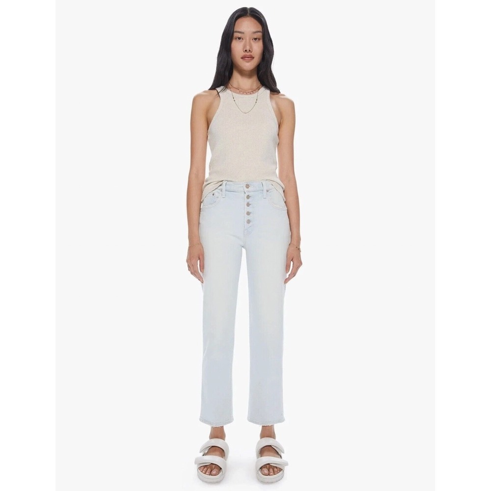 Mother Womens 28 The Pixie Tomcat Ankle Jeans Pina Colada Paradise Light Luxury